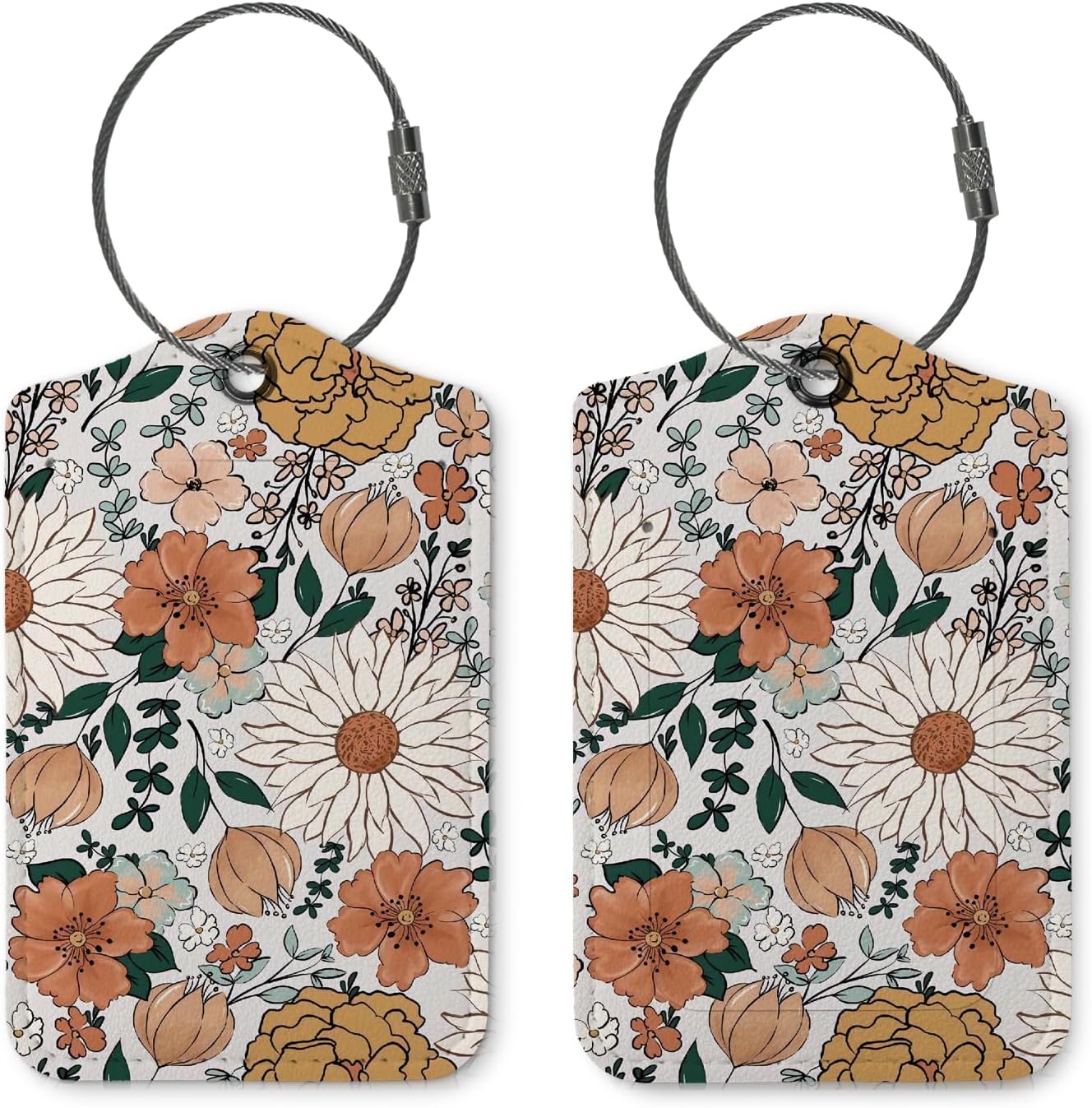 Vintage Retro Luggage Tag,Flower 2 Pack Travel Suitcase Tags Label with Steel Loop,Handbag School Bag Backpack Traveling Accessories,Flora Gifts for Women