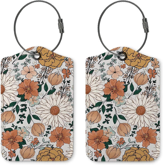 Vintage Retro Luggage Tag,Flower 2 Pack Travel Suitcase Tags Label with Steel Loop,Handbag School Bag Backpack Traveling Accessories,Flora Gifts for Women