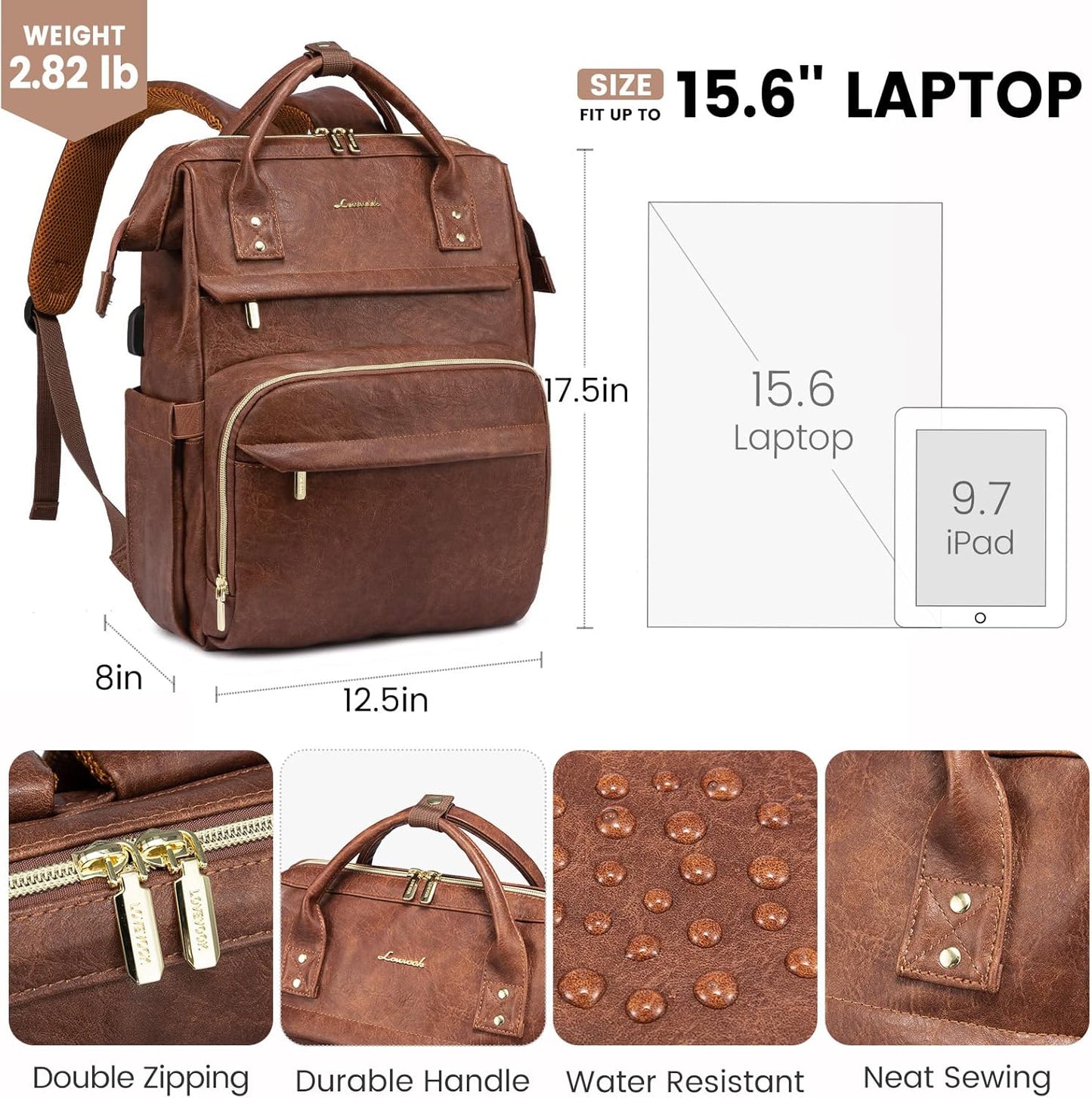 LOVEVOOK Leather Laptop Backpack for Women 17 inch, Travel Backpack Purse, Professional College