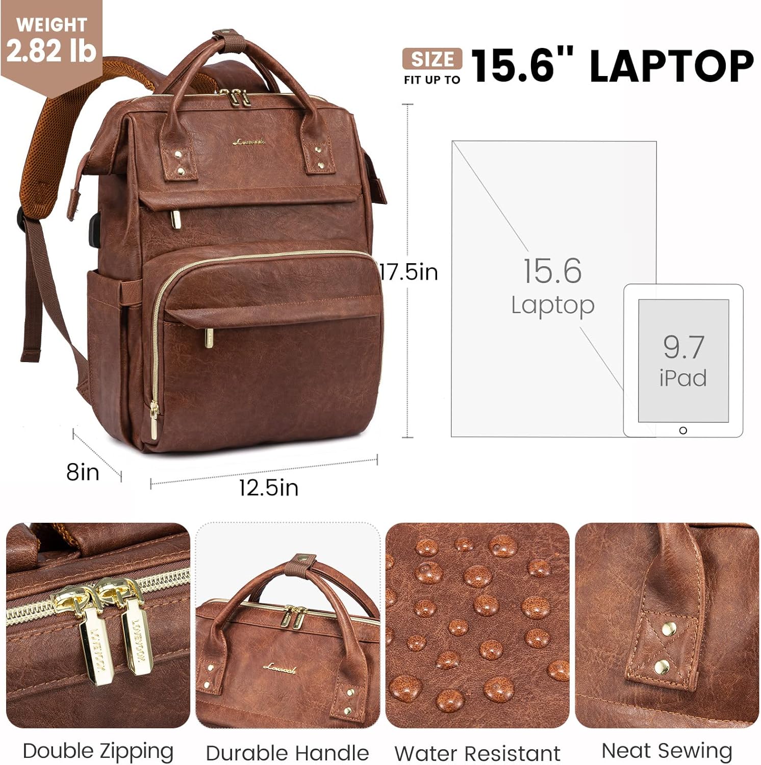LOVEVOOK Leather Laptop Backpack for Women 17 inch, Travel Backpack Purse, Professional College