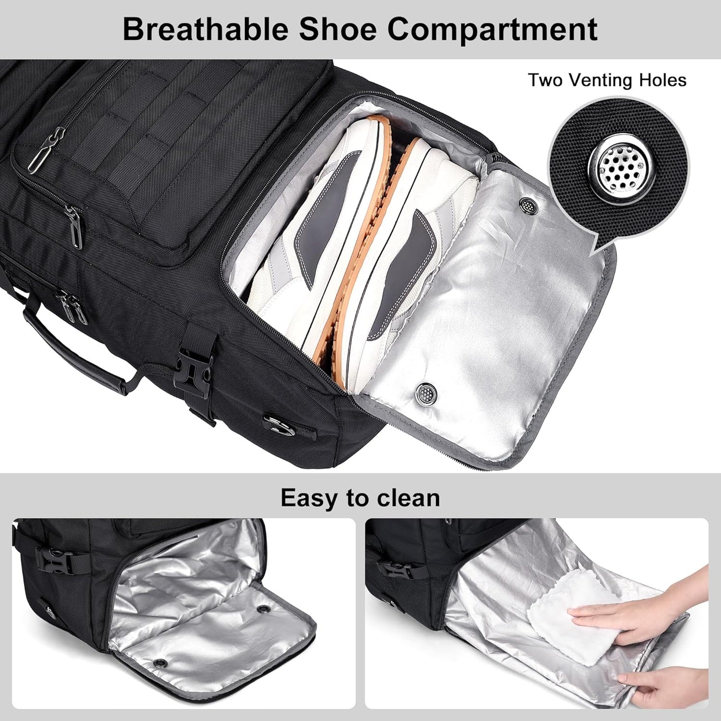 PIJUSHI Travel Backpack for Women Men Carry on Duffle Bag Backpack For Airplanes Luggage Rucksack with Shoe Compartment(PE048 Black)