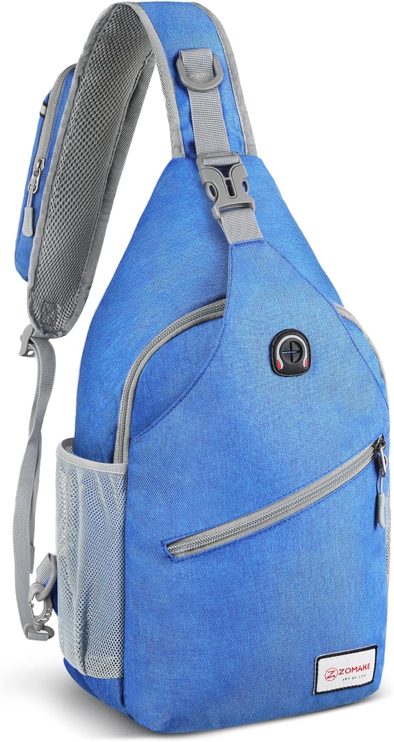 ZOMAKE Sling Bag,Small Crossbody Sling Backpack,Water Resistant Shoulder Daypack for Travel,Anti Thief Chest Bag for Hiking(Blue)