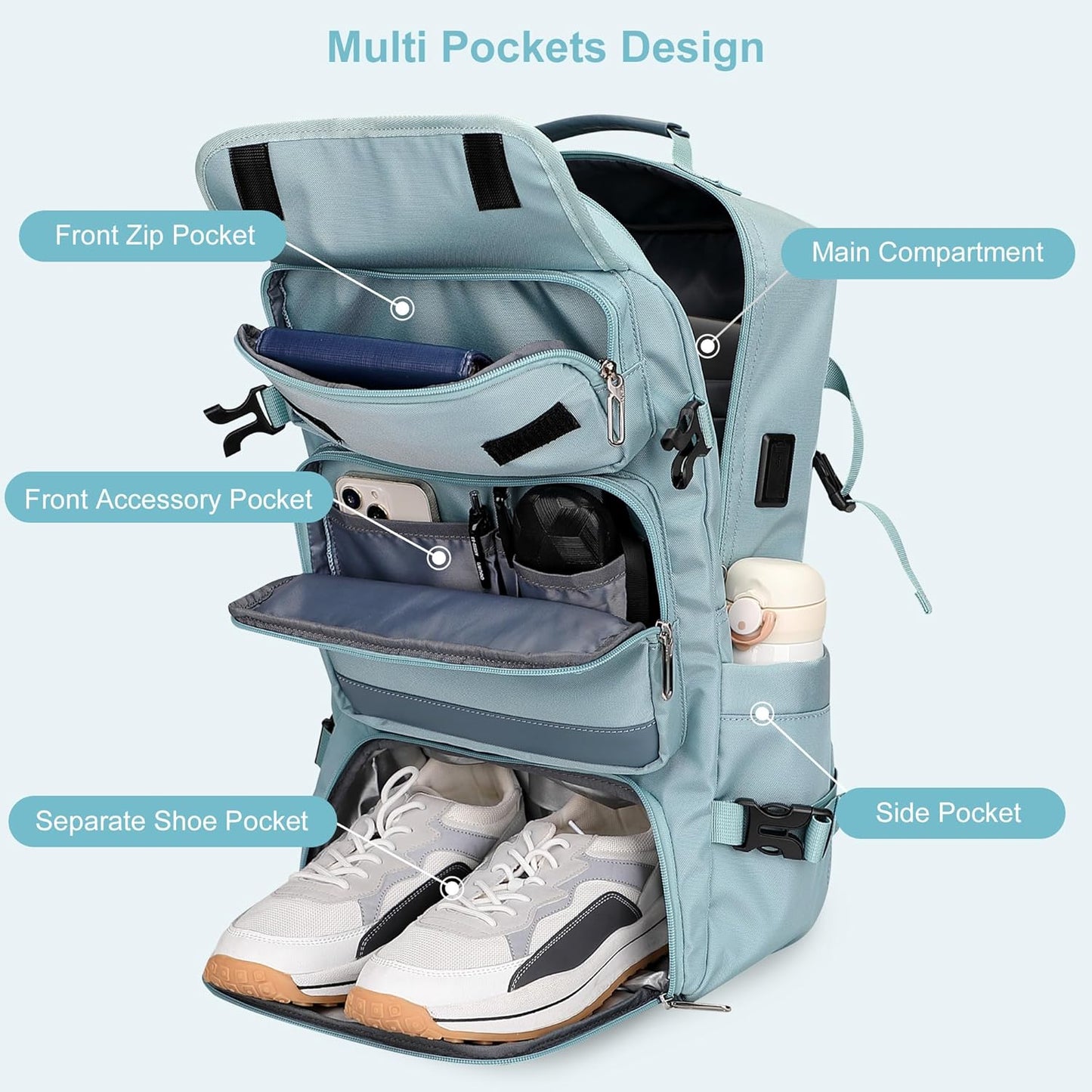 PIJUSHI Carry on Travel Backpack for Women Convertible Duffel Bag Backpack Large Luggage Rucksack Fit 16 Inch Laptop(PE039 Blue)