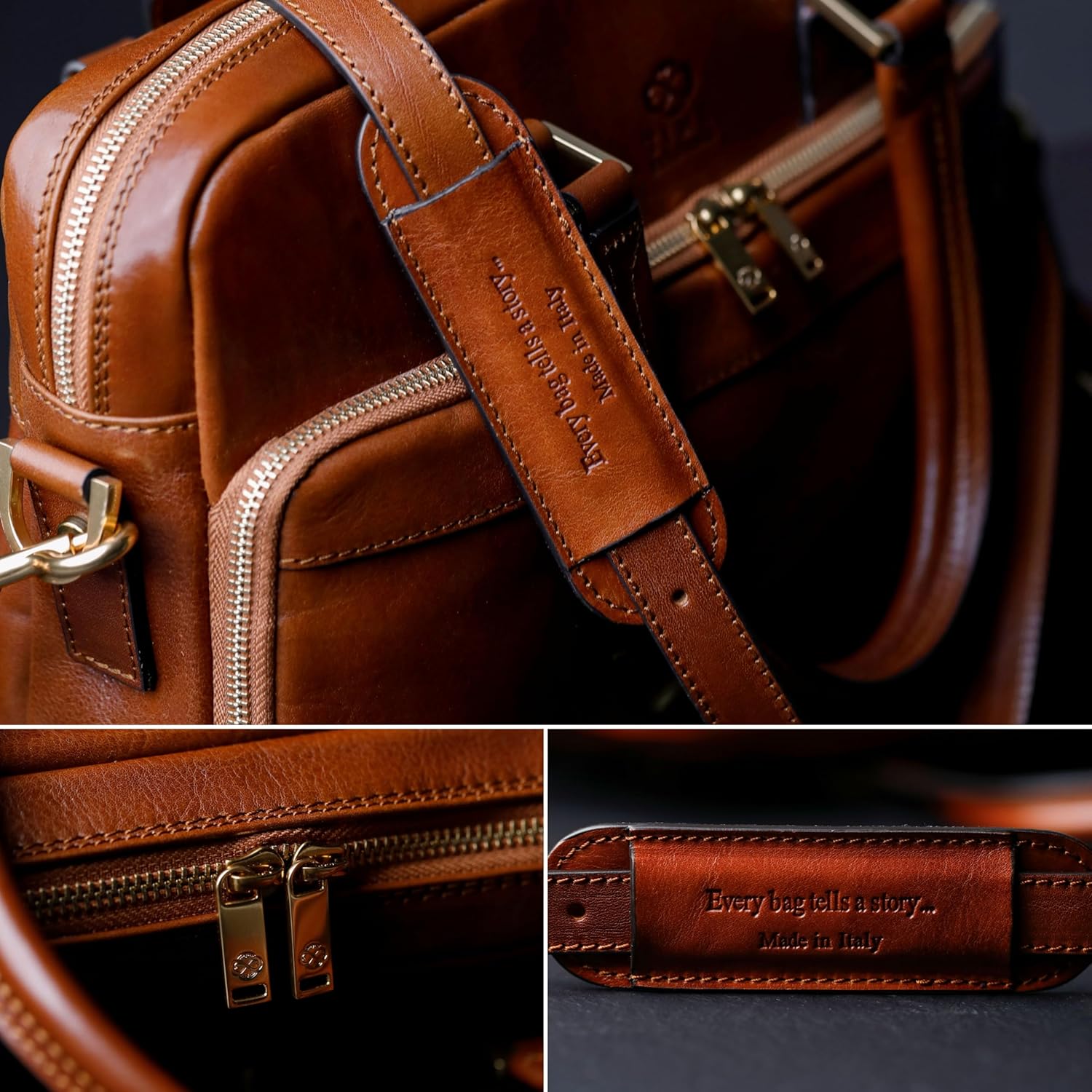 Time Resistance Leather Briefcase - Italian Handmade Leather Laptop Bag - Briefcase for Men and