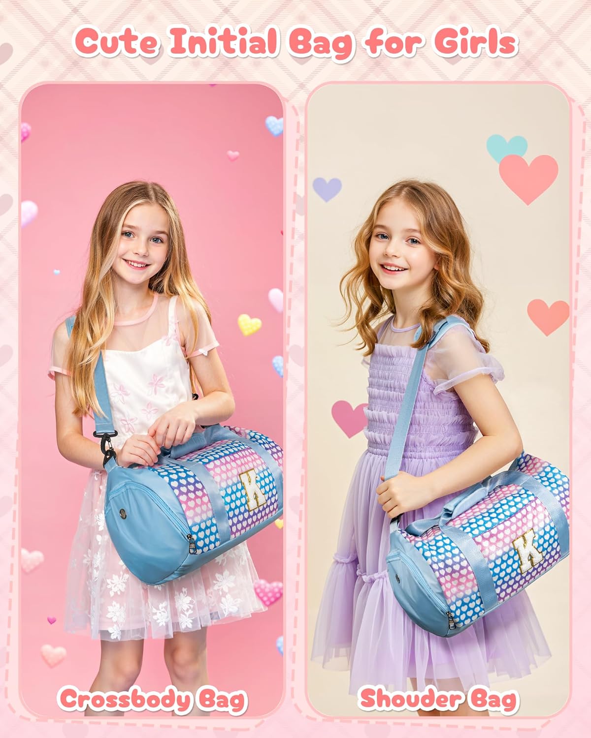 Christmas Gifts for Grandkids, Girls Travel Duffel Bag, Kids Initial Overnight Bags with Shoe Compartment, Initial Duffle Bag with Makeup Pouch, Birthday Gift for Granddaughter (Letter W)