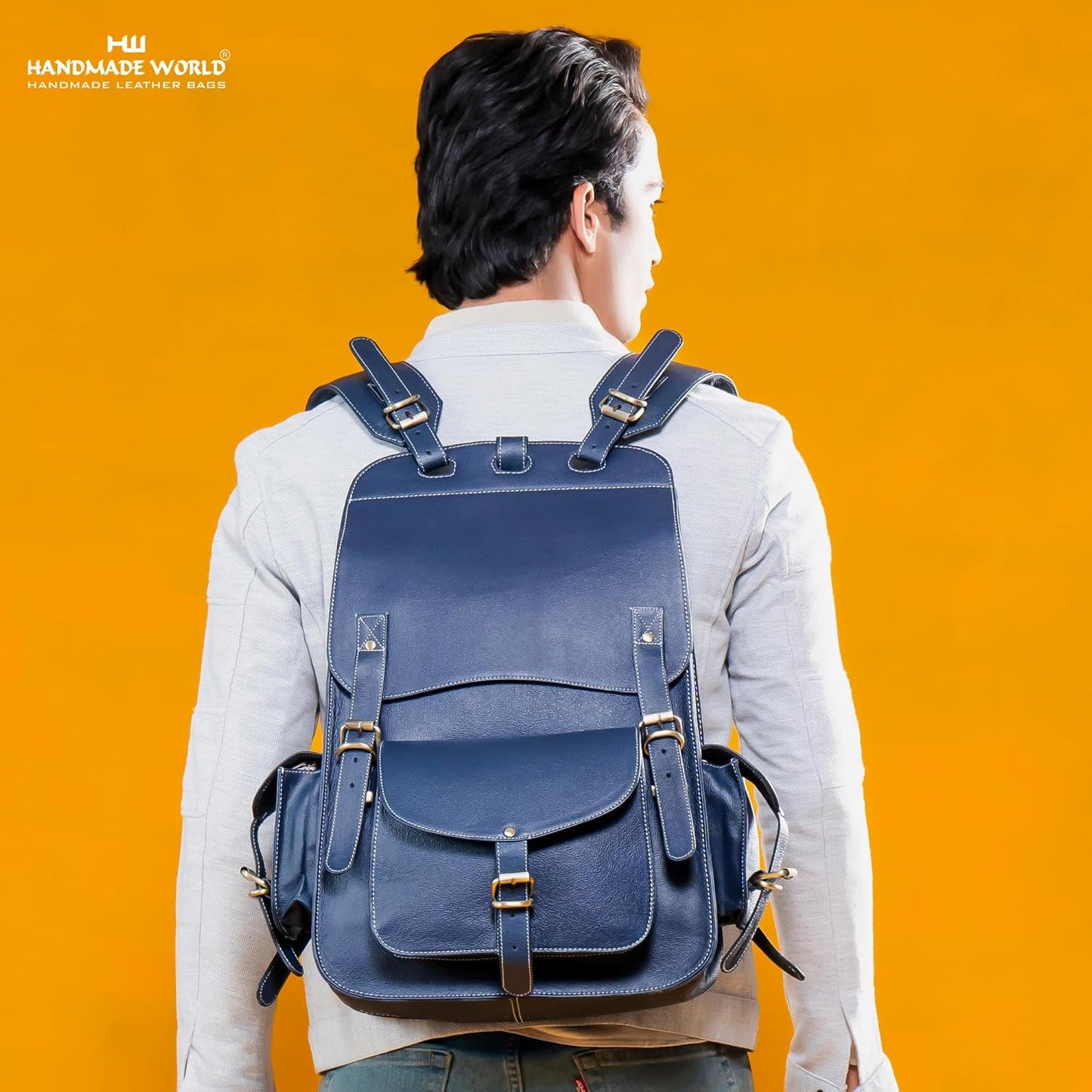 Handmade World Vintage Full Grain 20 Inch Leather Laptop Backpack Casual Bookbag Daypack Camping Travel Rucksack Knapsack