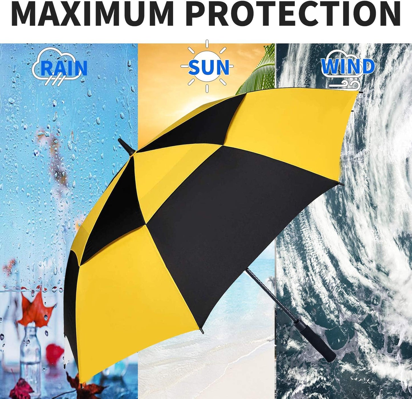 MRTLLOA Extra Large Golf Umbrella, 54/62/68/72 Inch Automatic Open, Oversize Double Canopy Vented Windproof Waterproof Sports Umbrellas for Rain