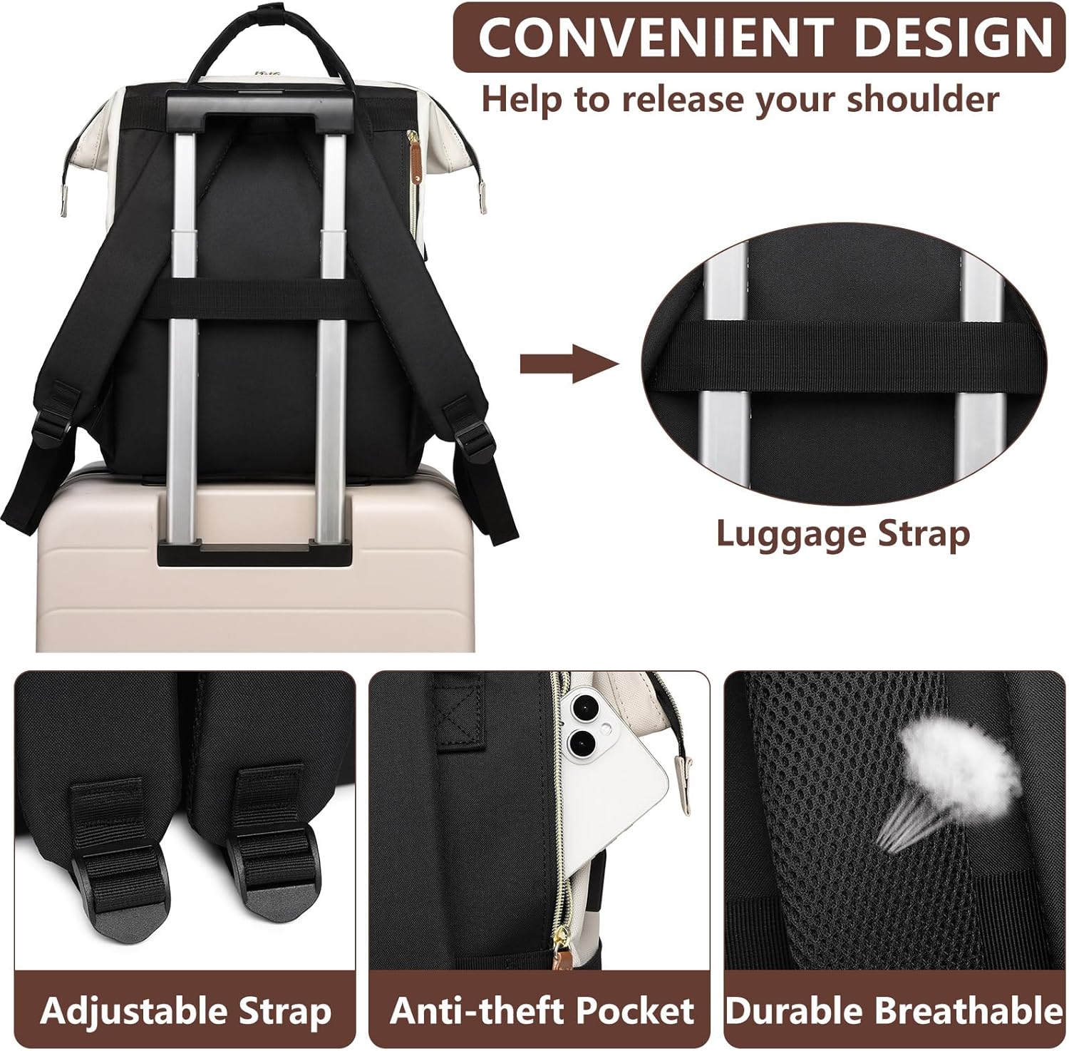 Backpack for Women Work Bags: 15.6 inch Laptop Backpack Purse Backpacks with USB Charger College
