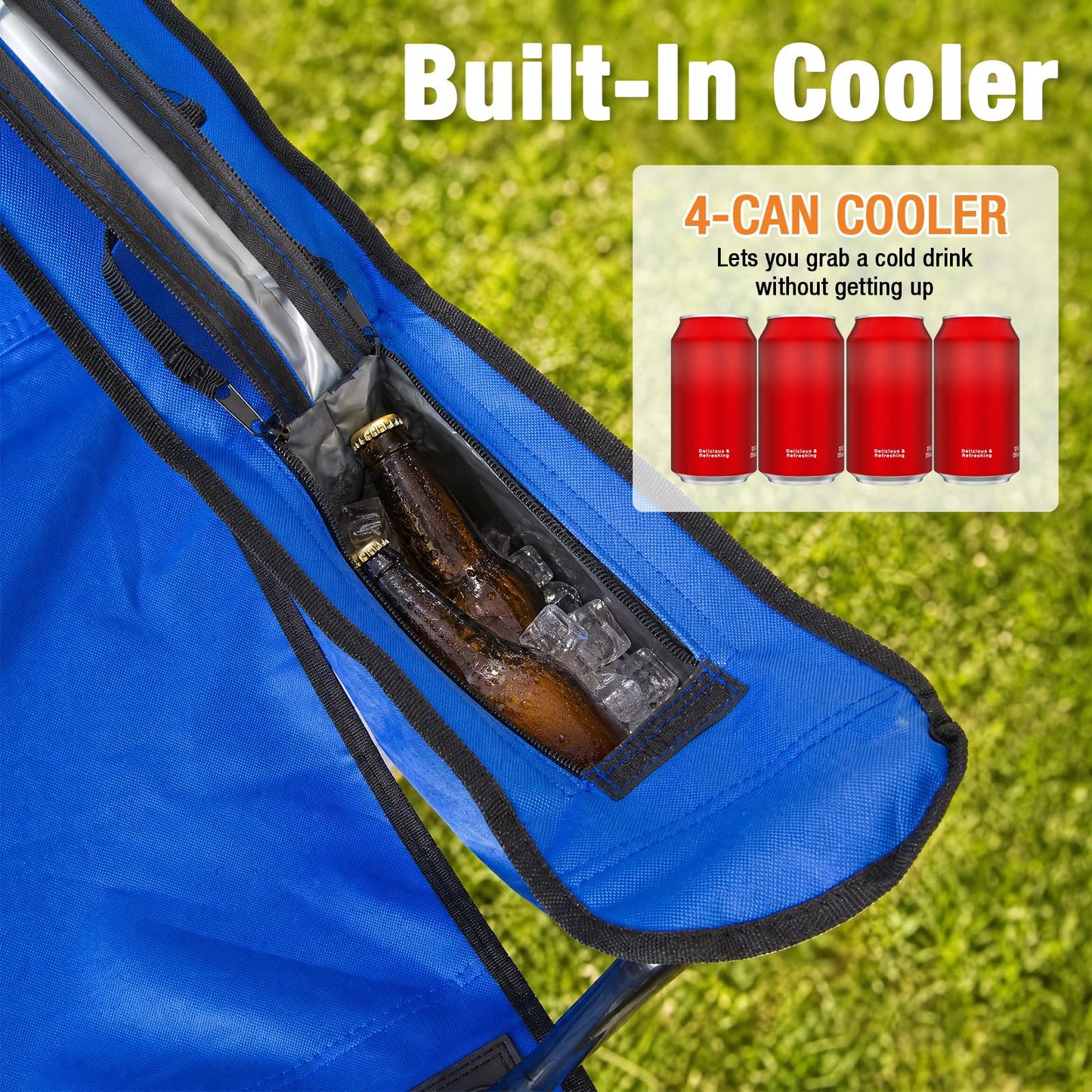 Camping Chairs for Adults 2 Pack, Folding Chair with 4-Can Cooler Bag & Cup Holder, Portable Heavy