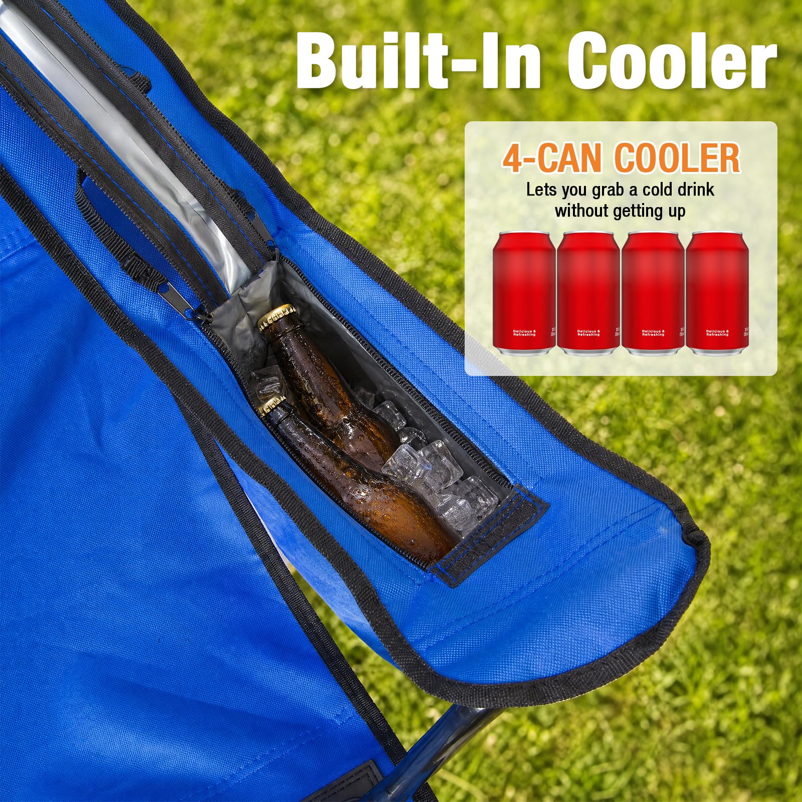 Camping Chairs for Adults 2 Pack, Folding Chair with 4-Can Cooler Bag & Cup Holder, Portable Heavy