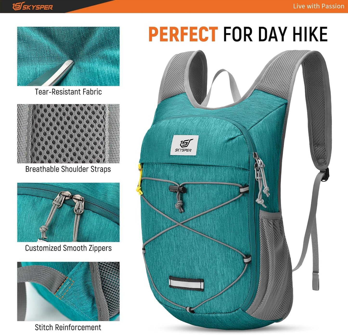 SKYSPER Foldable Hiking Backpack - 10L Small Lightweight Daypack Breathable Travel Backpacks for