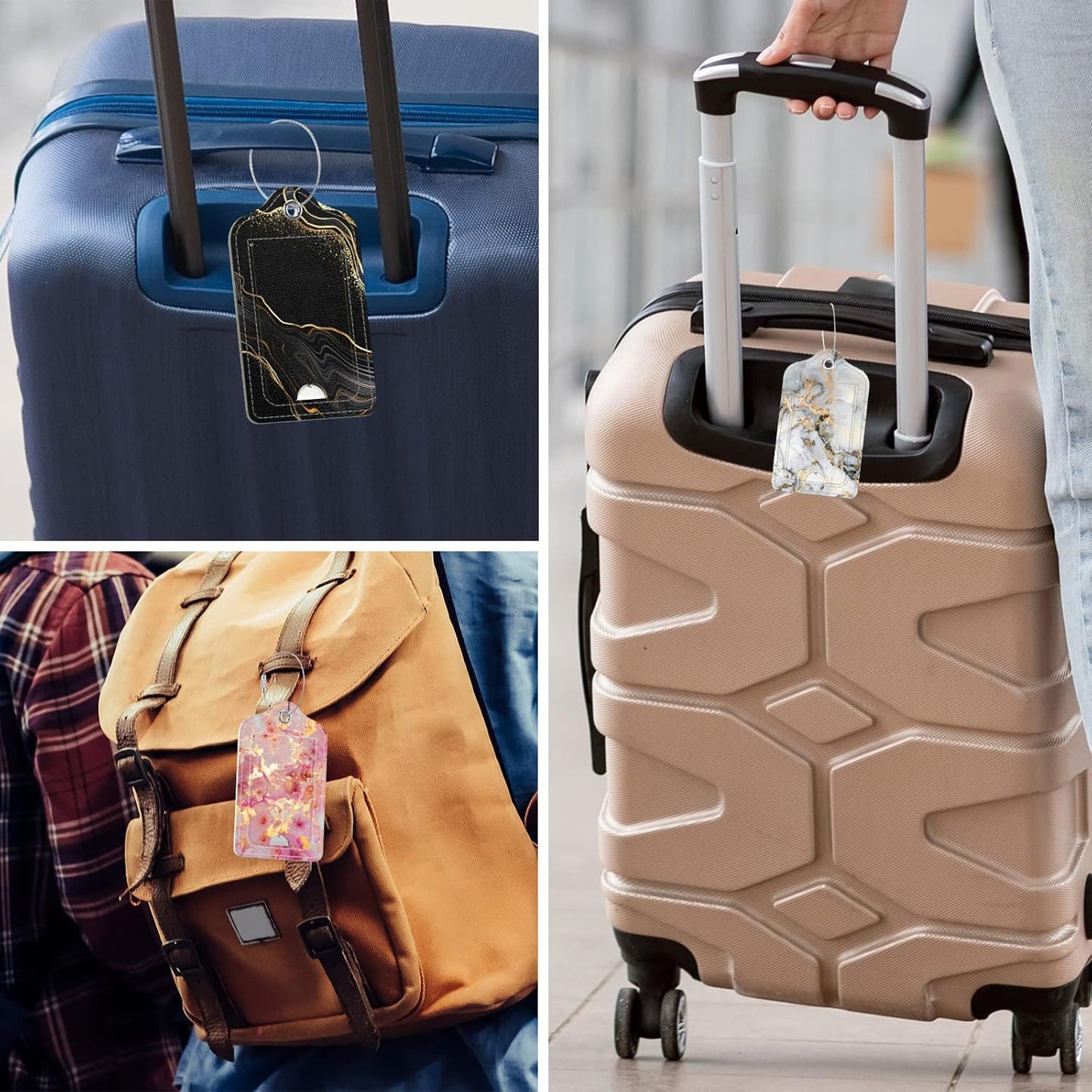 Rimilak 3 Pcs PU Leather Luggage Tags for Suitcase, Travel Cruise Luggage Tag with Privacy Flap