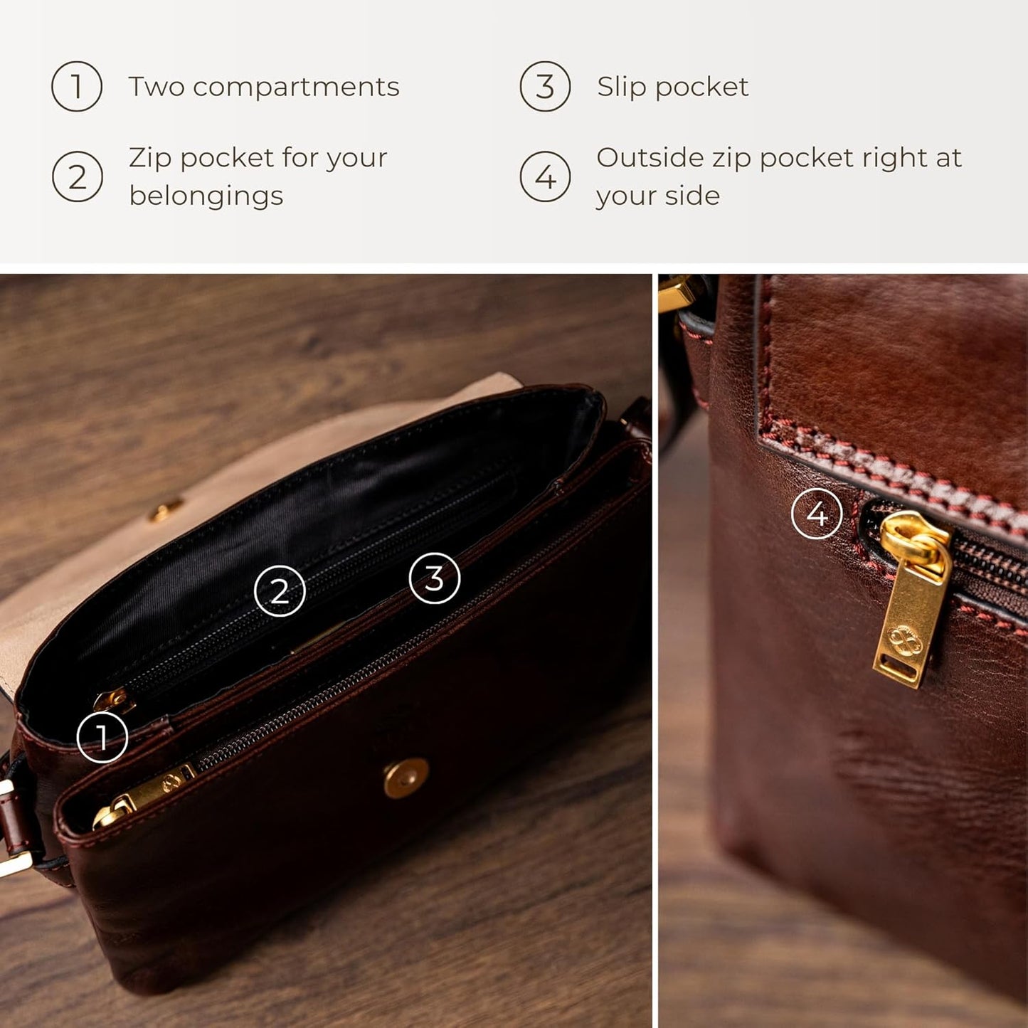 Time Resistance Leather Cross Body Bag for Women - Handbag - Shoulder Bag - Messenger - Purse