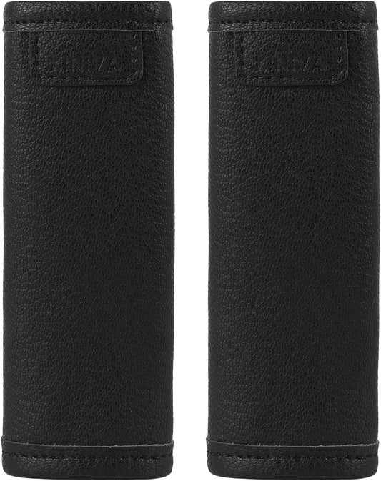 KINIVA 2 Pack Set Black Vegan Leather Luggage Handle Wraps, Luggage Identifiers Tags Markers for Suitcase, Travel Accessories
