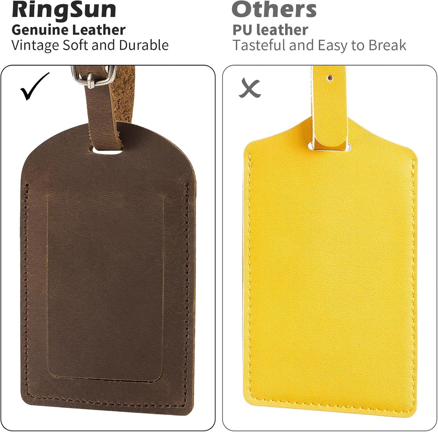 Ringsun Genuine Leather Luggage Tag for Suitcases ID Tags Bag Tags for Luggage (6 Pack)