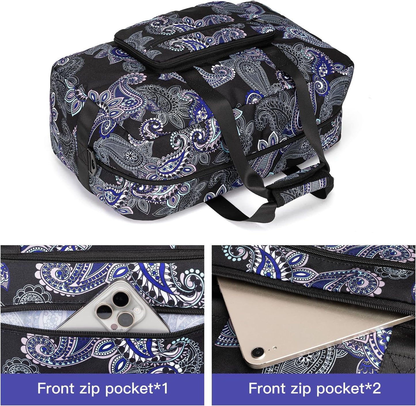 F.FETIVIN Weekender Bag Carry On Travel Duffle Bag Medium Overnight Bag for Women(Black Paisley)