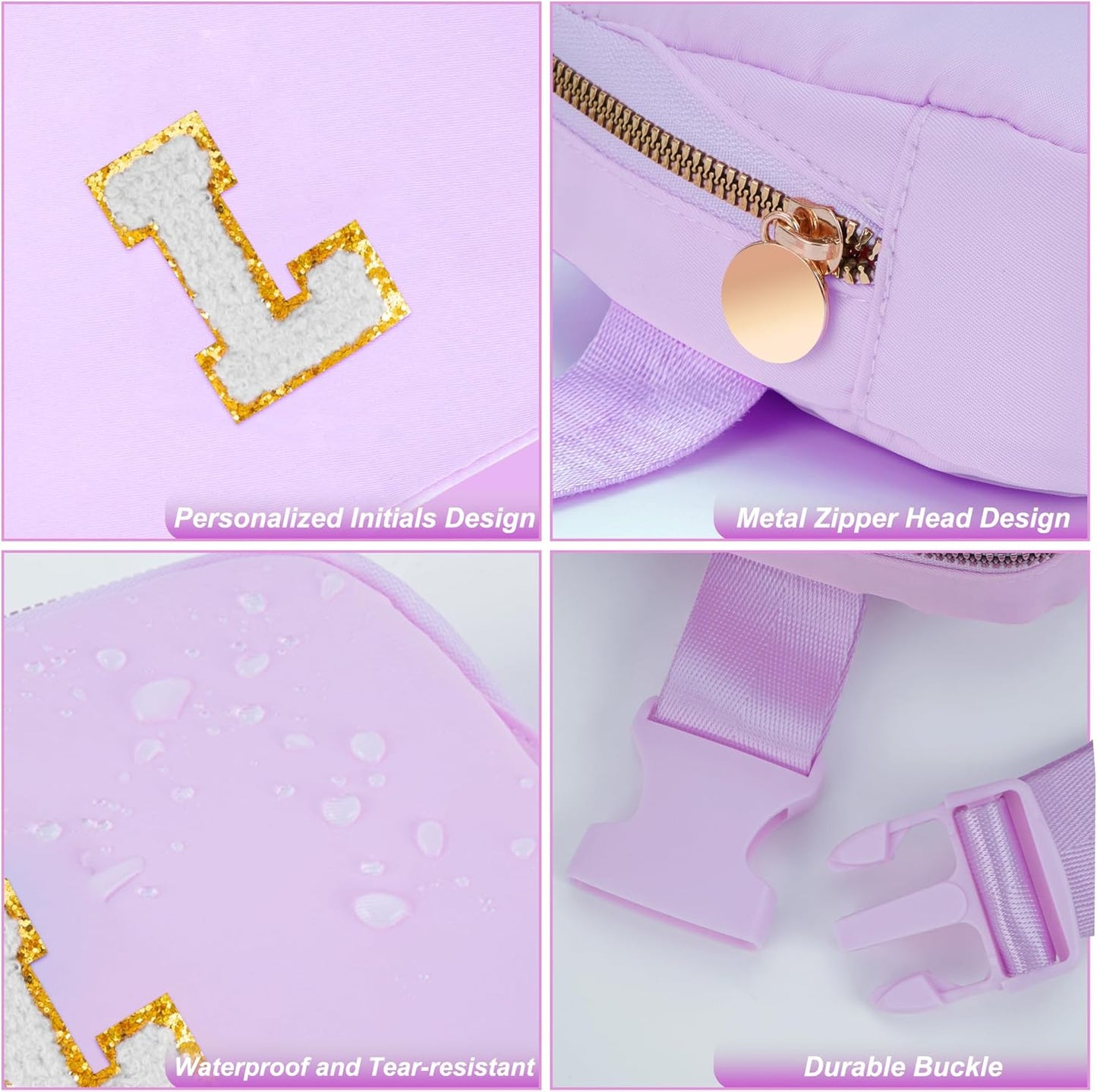 Gifts for Girls 3 4 5 6 7 8 9 10 11 12 Year Old Teens Kids Daughter Sister Her - Fanny Pack Crossbody Bag Cute Stuff for Girls Teen Trendy Belt Bags | Initial White L,Lavender Bag