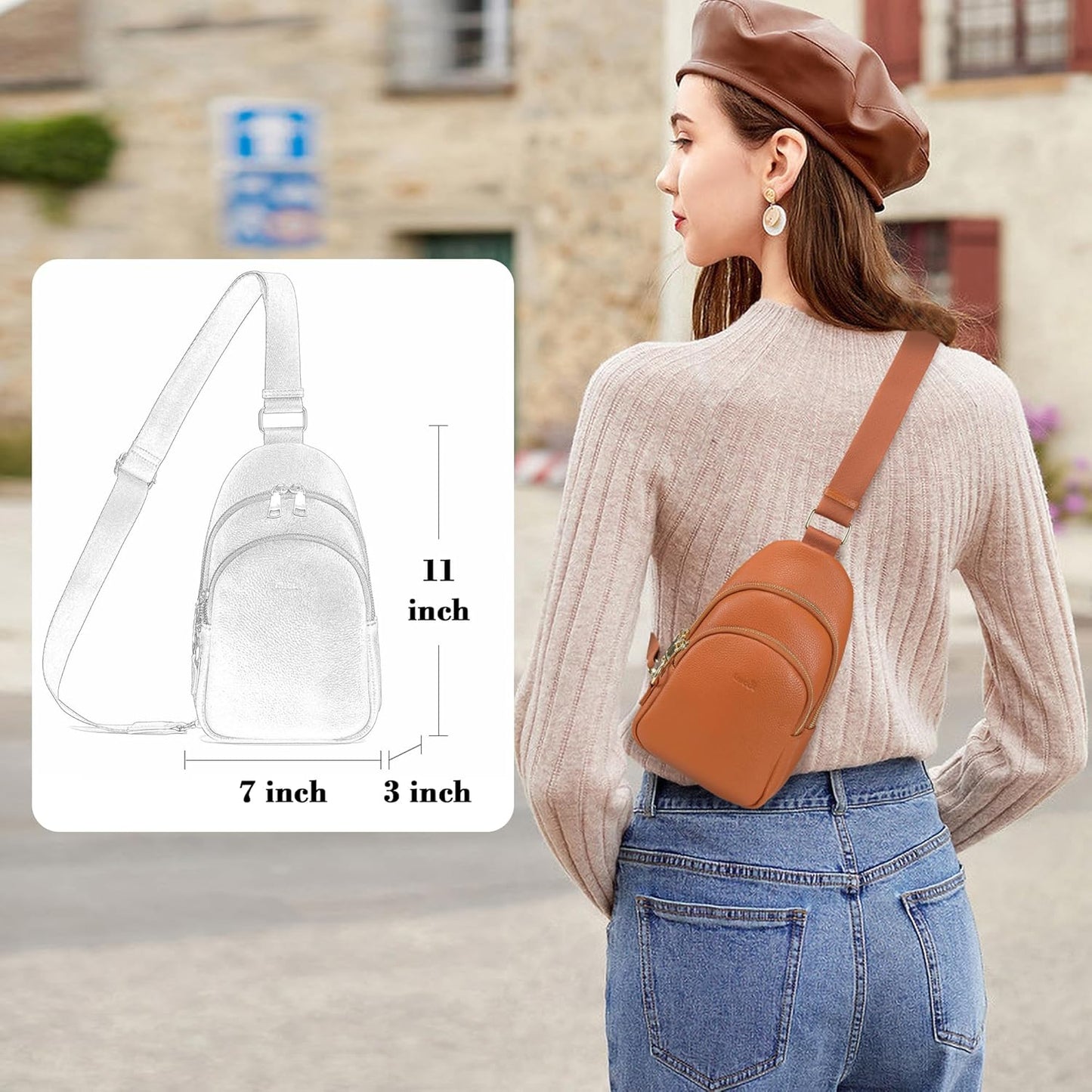 INICAT Crossbody Sling Bags Travel Cross Body Purses Faux Leather Fanny Packs Chest Bag for Women