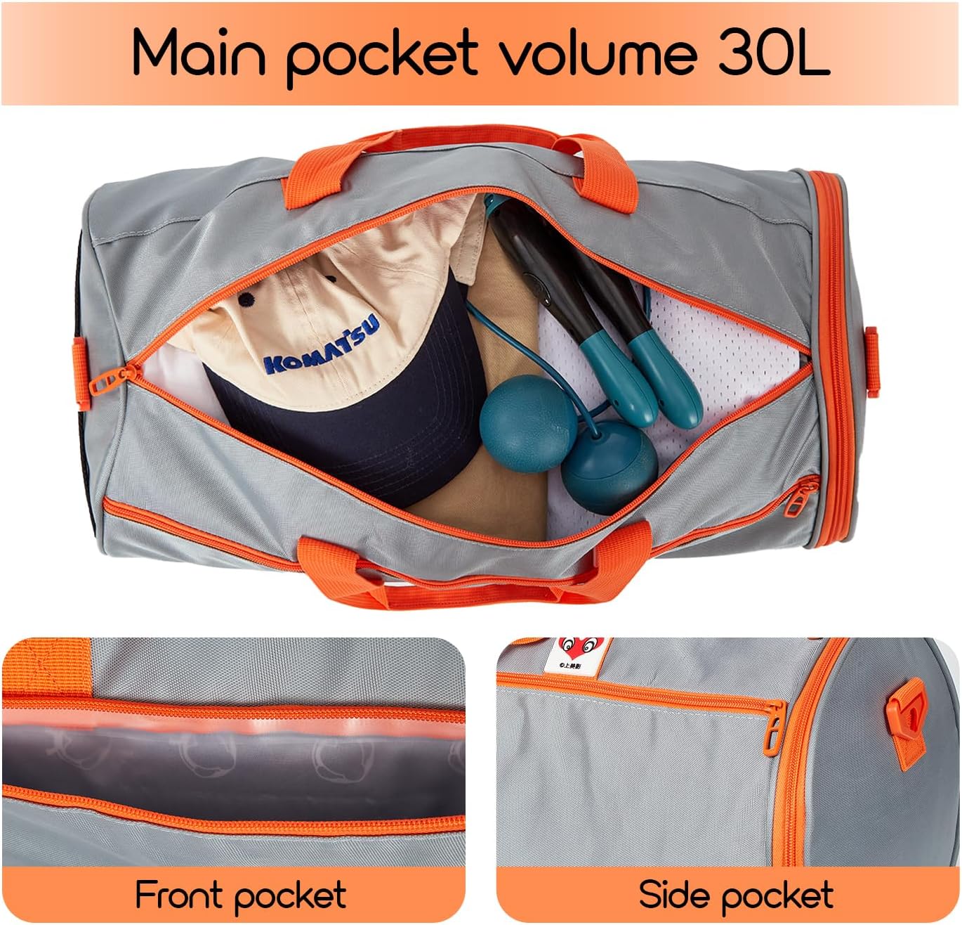 Gym Duffle Bag for Men & Women with Wet & Shoe Separated Compartment, 21 Inch and 30L Large Duffle Bag for travel Carry On, Swimming, Workout, Football. Grey