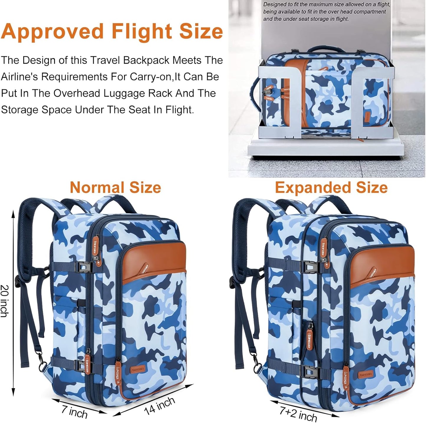 Lumesner Carry on Travel Backpacks, Extra Large 40L Flight Approved for Men & Women,Expandable