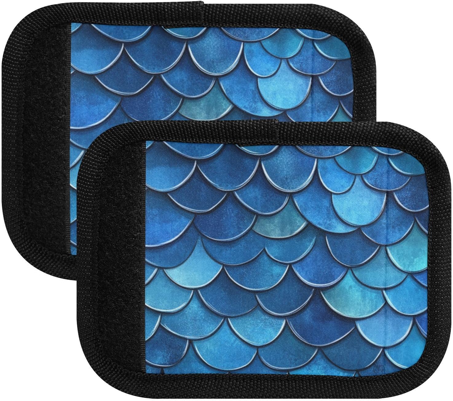 Deep Bluefish Scale Pattern 4 Pack Luggage Handle Wraps Covers for Suitcase Identifiers Bag Tags