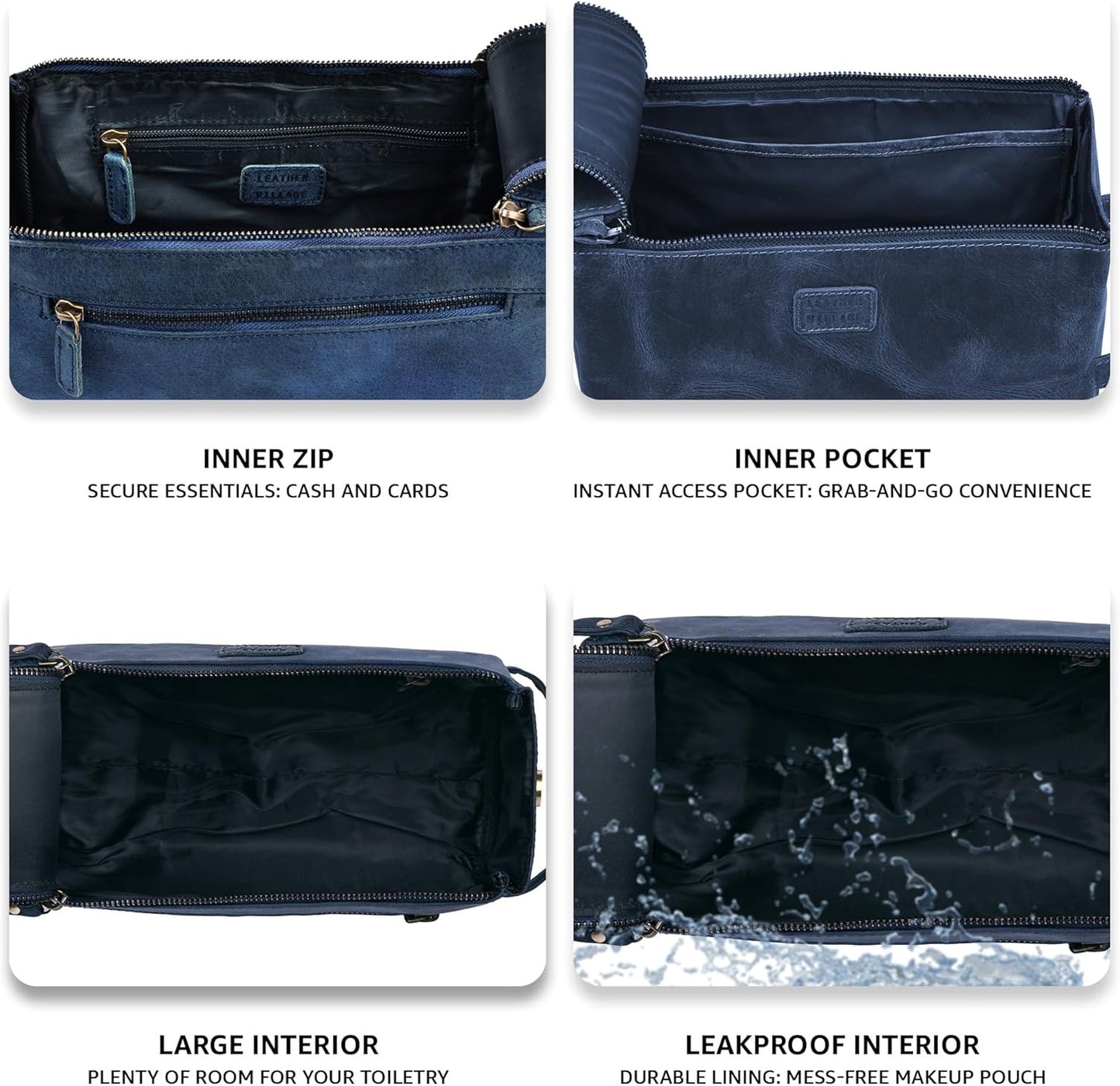 LEATHER VILLAGE Premium Leather Travel Toiletry Bag - Unisex Water-Resistant Travel Bag for