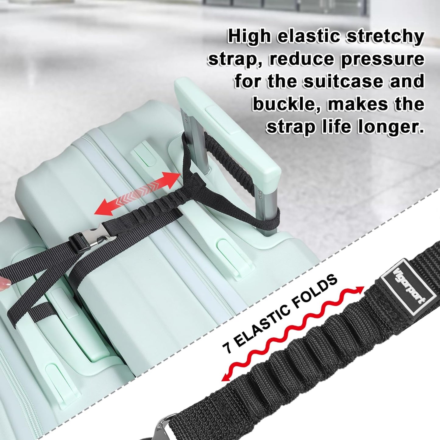 Vigorport Luggage Straps, Metal Luggage Connector Straps for Suitcases, Stretchable Add A Bag Adjustable Attachment Accessories Belts (Black, Small)