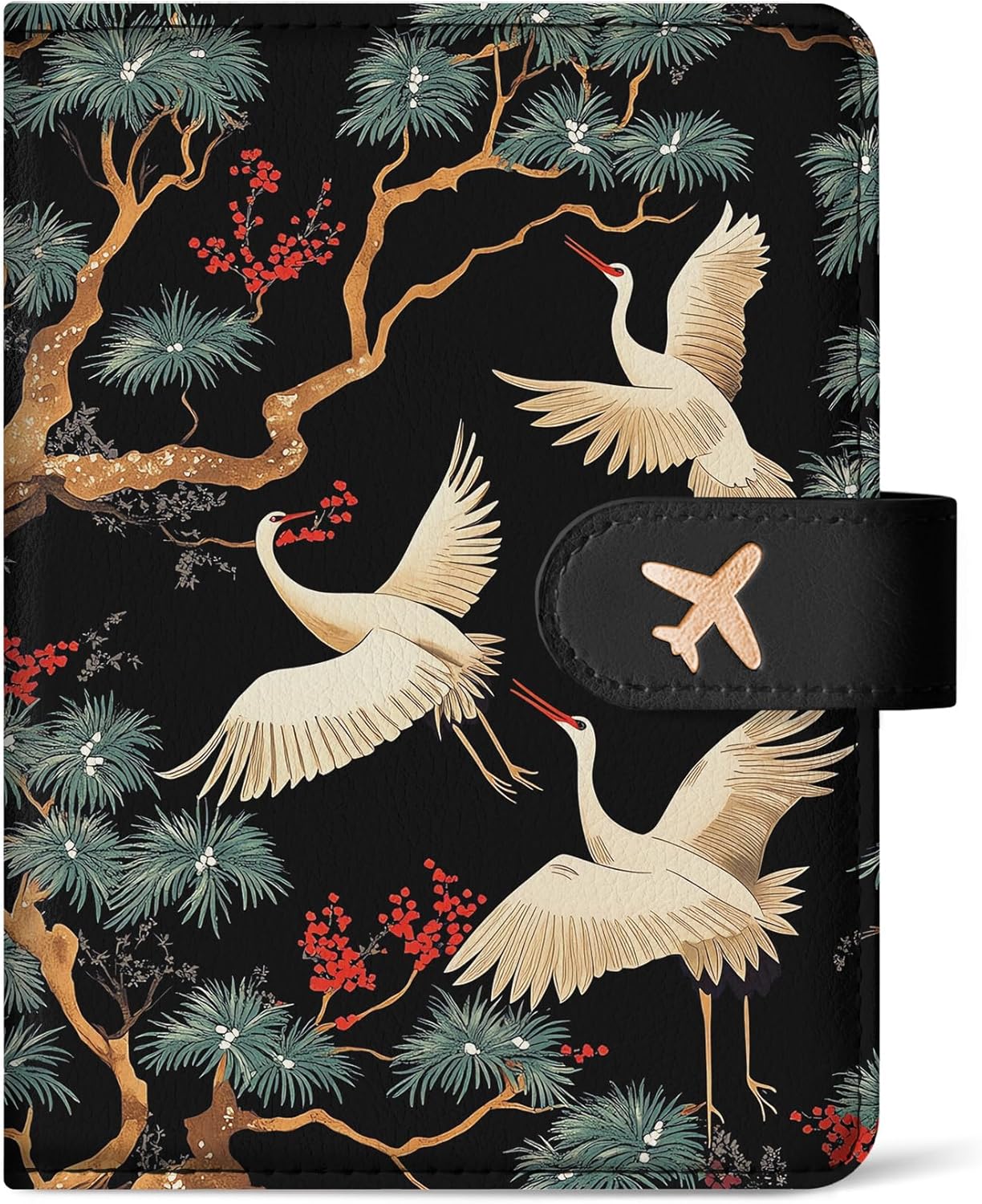 Passport Holder for Travel Essentials, RFID Blocking Leather Cover Wallet with Magnetic Closure, Aesthetic & Cute Passport Book Case for Women and Men - Crane