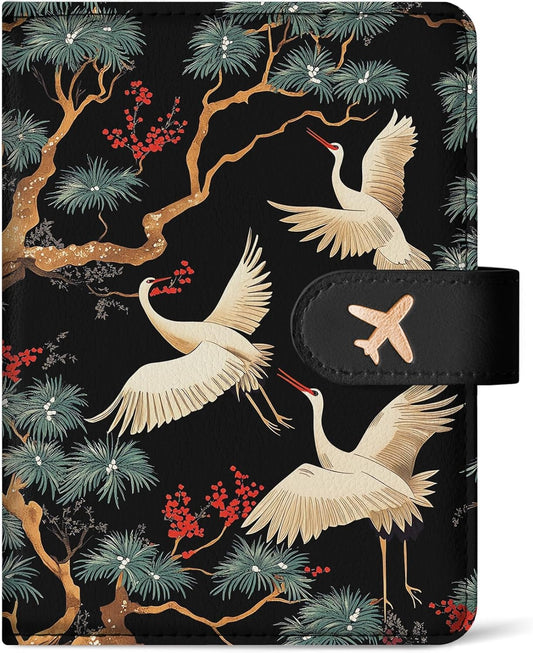 Passport Holder for Travel Essentials, RFID Blocking Leather Cover Wallet with Magnetic Closure, Aesthetic & Cute Passport Book Case for Women and Men - Crane