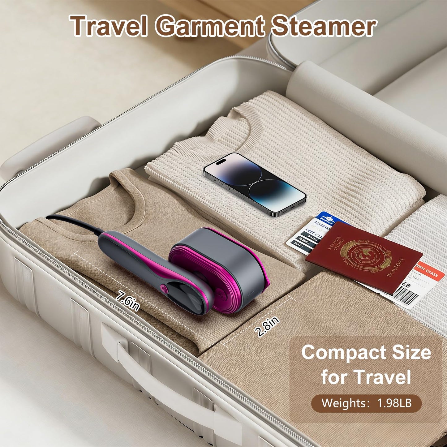 KOKABI Travel Steamer for Clothes, Portable 2 in 1 Dry Steam Iron Handheld