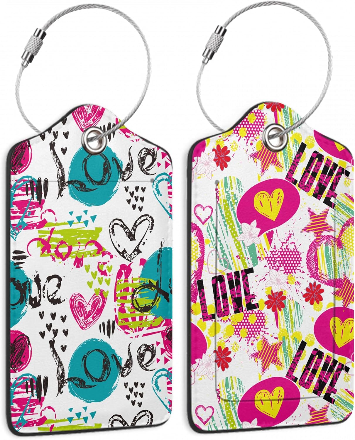 Abstract Colorful Colors Hearts 2 PCS Luggage Tags, Privacy Cover ID Label with Stainless Steel