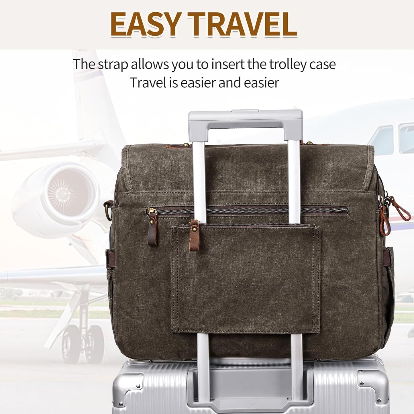 Messenger Bag for Men 15.6 Inch Vintage Canvas Genuine Leather Briefcase for Men Laptop Bag Satchel Shoulder Bag