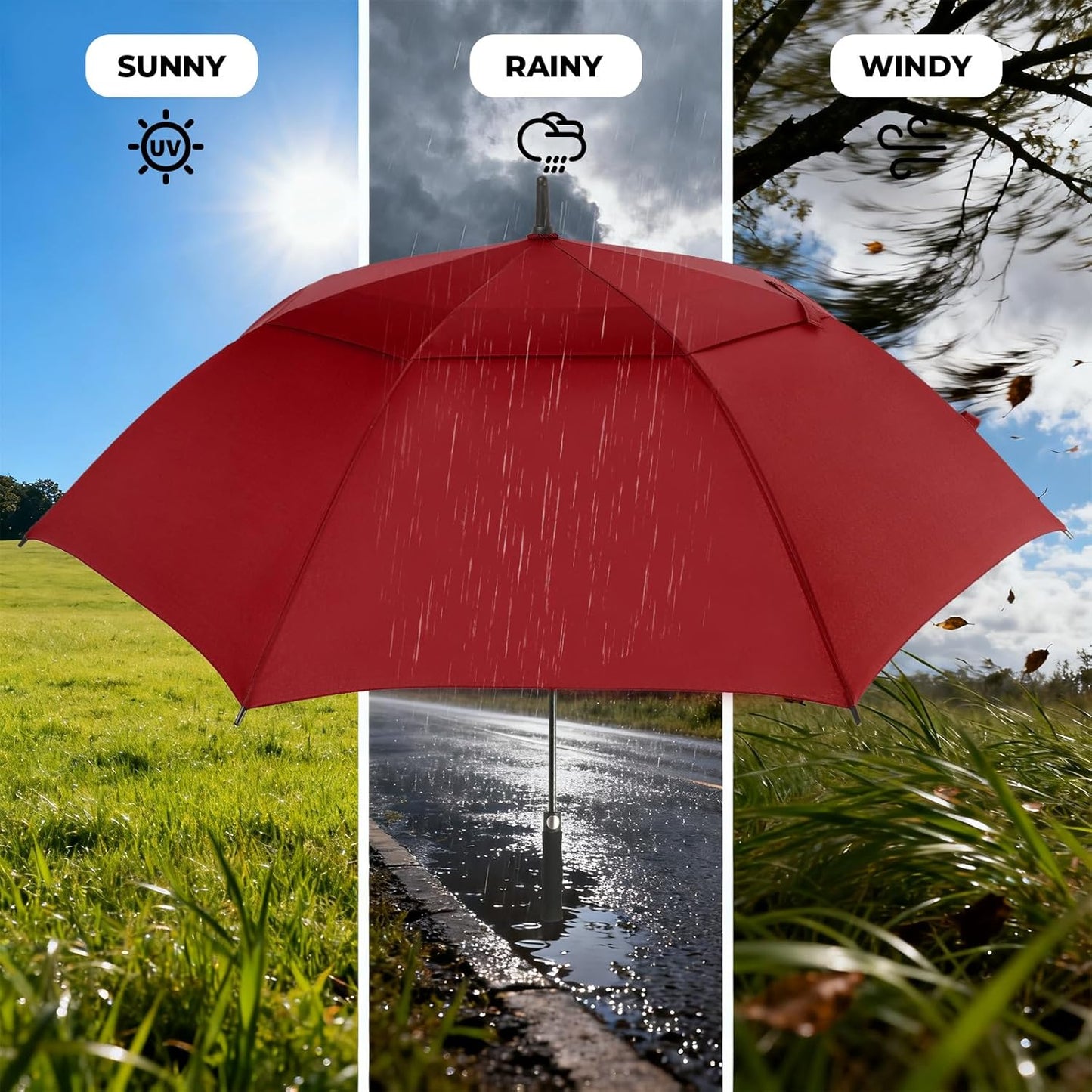 Automatic Open Golf Umbrella, 54/62/68/72 inch Extra Large Oversize Double Canopy Vented Stick