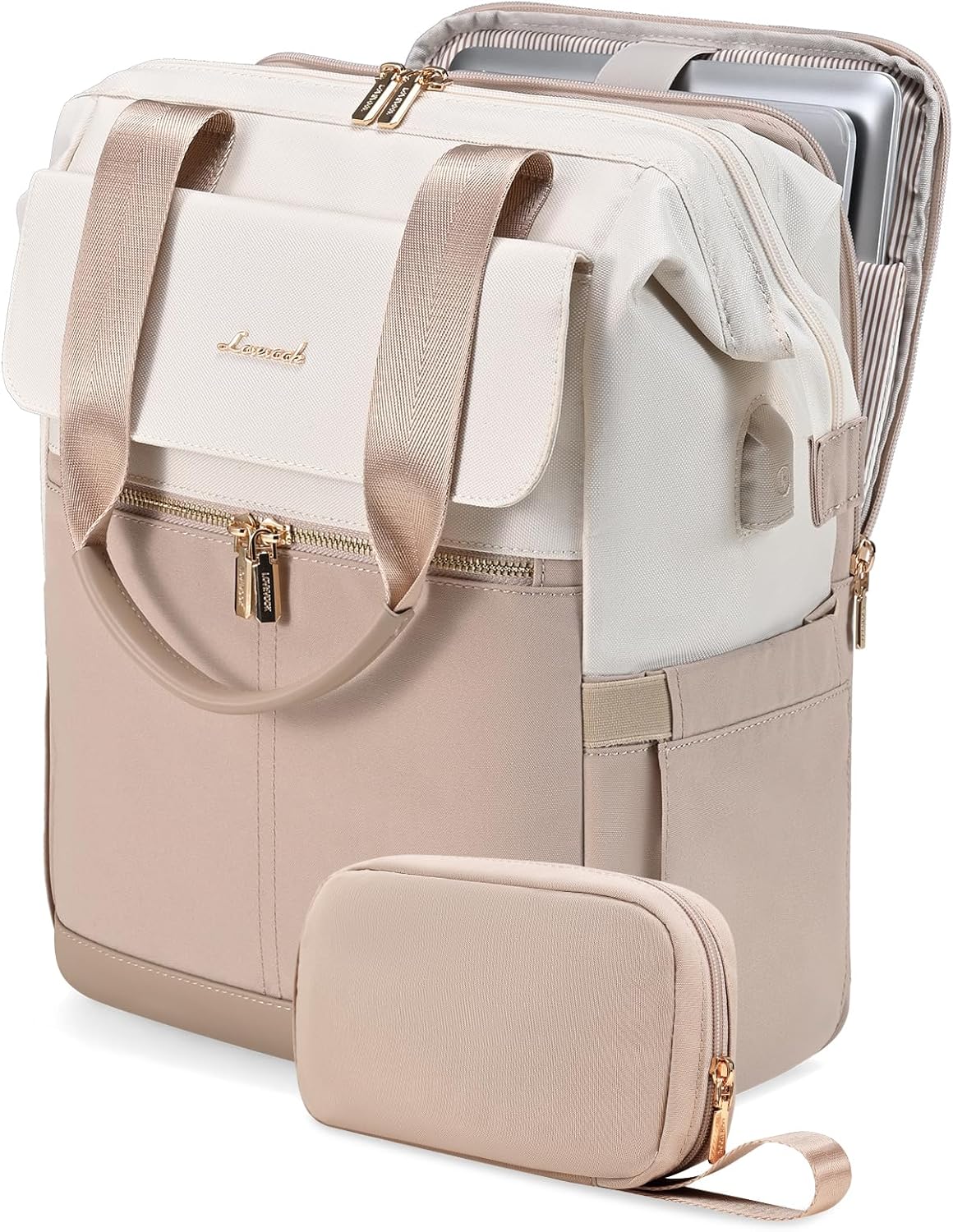 LOVEVOOK Laptop Backpack for Women, 15.6 Inch Work Laptop Bag with USB Port, Fashion Teacher Nurse Backpack Purse, Waterproof Travel Computer Backpack with Organizer Bag, 2PCS