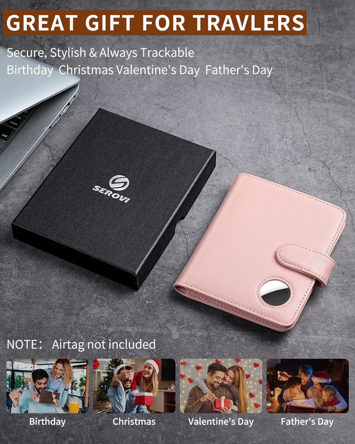 Passport Holder for Travel with AirTag Holder- Leather RFID Blocking Travel accessories with 5 Cards Slot&1ID Window,Magnetic Closure,Gift Box(Air Tag Not Included)