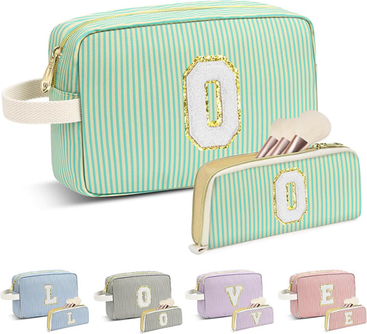 Travel Makeup Bag Christmas Gifts for Women Girl Teens, Personalized Initial Makeup Bag for Cute Teen Girls, Preppy Stuff Toiletry Bag Cosmetic Bag, Teen Girls Gift Trendy Stuff, Letter O