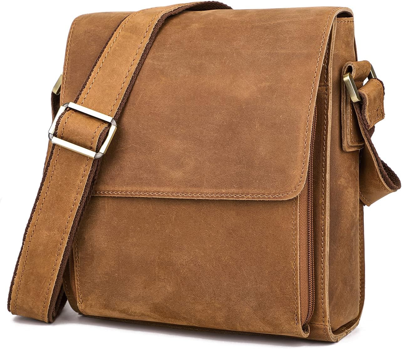 Augus Leather Messenger Crossbody Shoulder Bag for Men Work Business Casual Adjustable straps With