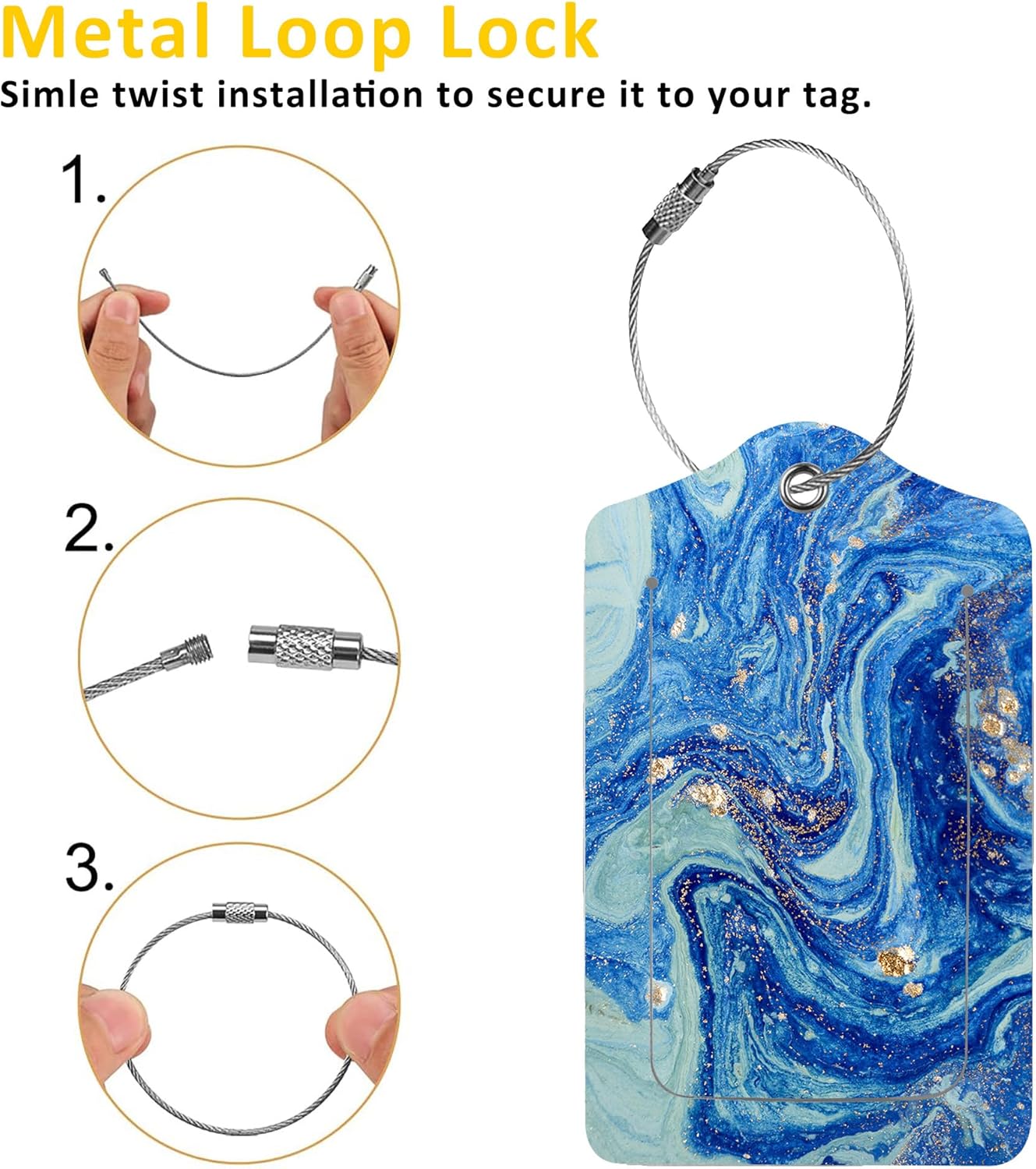 2 Pack Luggage Tag for Suitcase,Abstract Blue Marbled PU Leather Suitcase Tags Identifiers with Privacy Name Address Labels and Durable Steel Loop for Women Men Travel