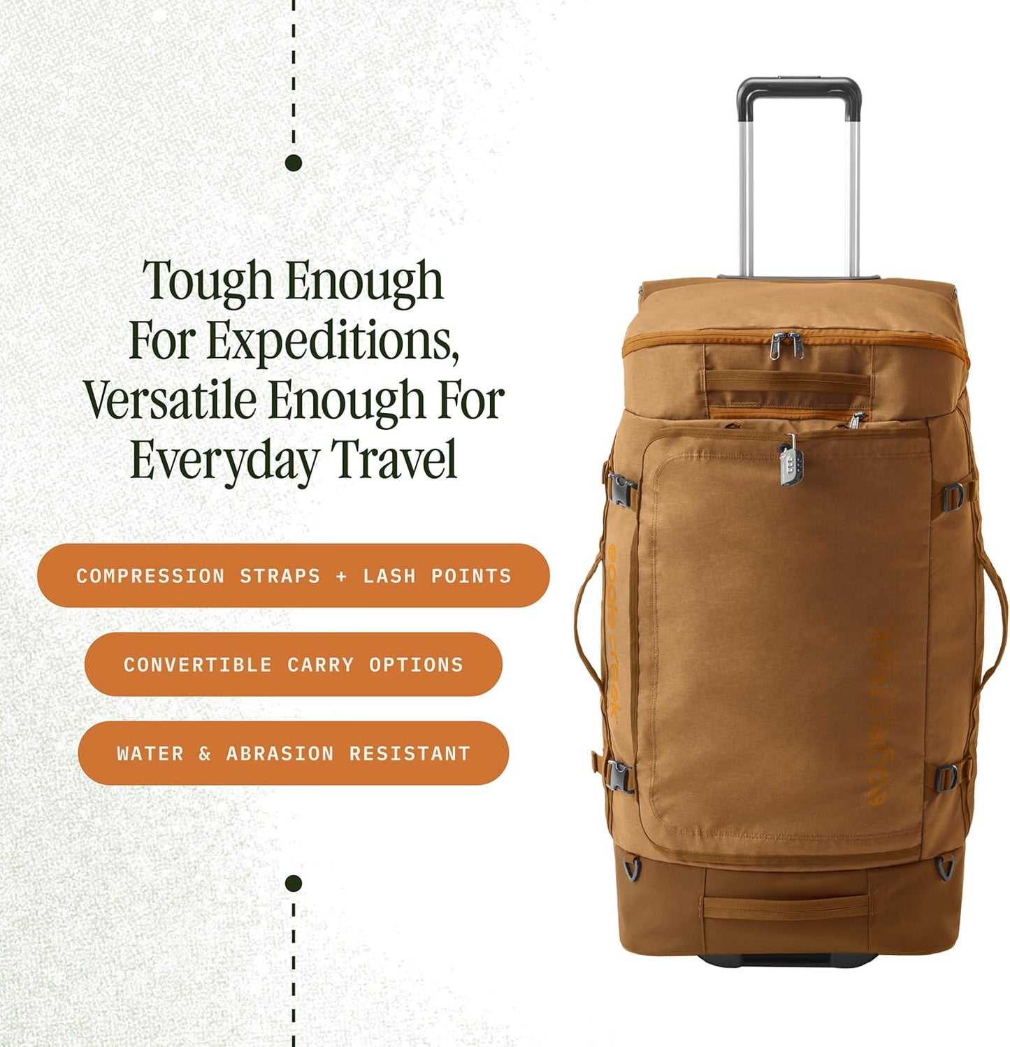 Eagle Creek Cargo Hauler XT Wheeled Duffel - Wheeled Backpack Duffel - Deployable Backpack Straps - Lockable U-Lid & Easy Access Compartment - 32" - Iron Orange