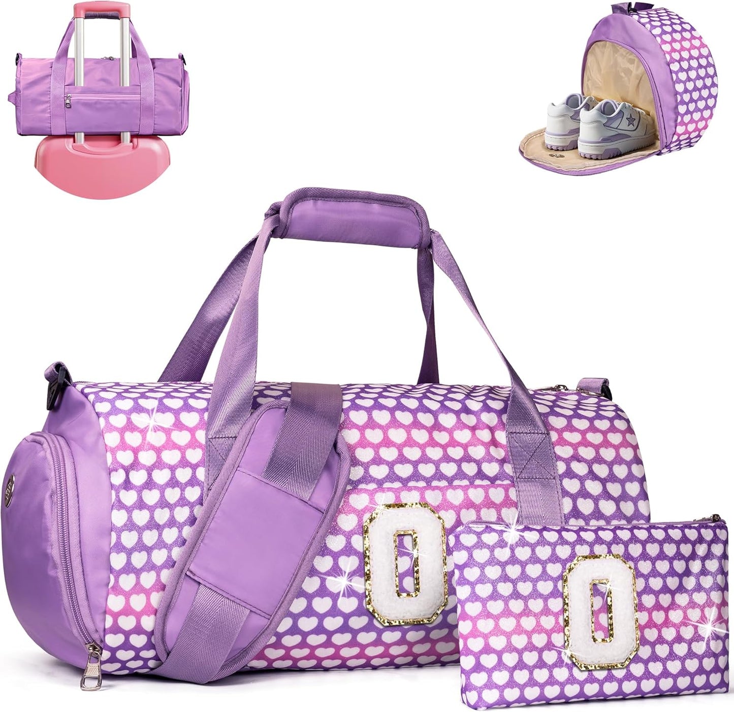 Sweet 16 Gifts for Daughter, Girls Travel Duffel Bag, Kids Initial Overnight Bags with Shoe Compartment, Personalized Gym Ballet Dance Bag with Makeup Pouch, Christmas Gift Ideas (Letter O)