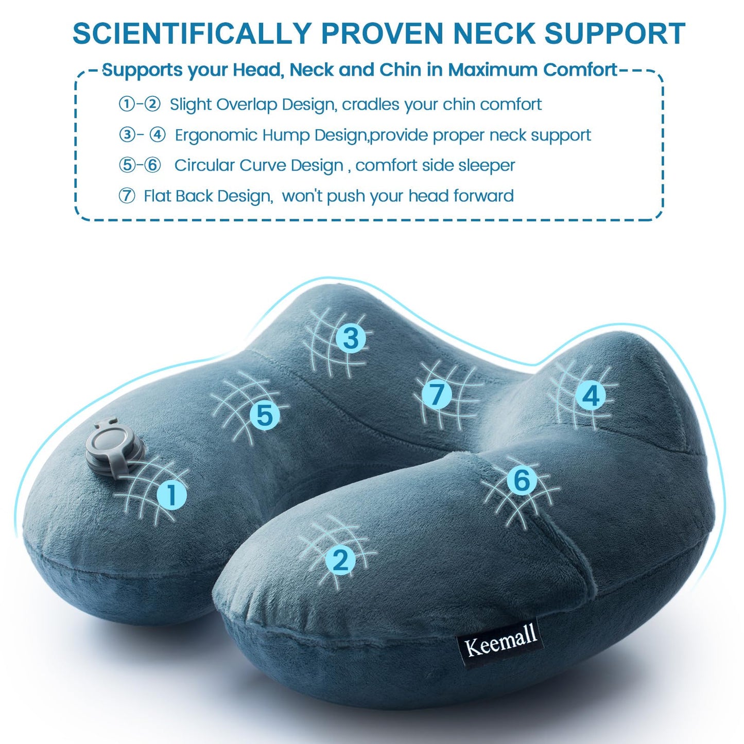 Keemall Inflatable Travel Neck Pillow, Cervical Support for Airplane & Car