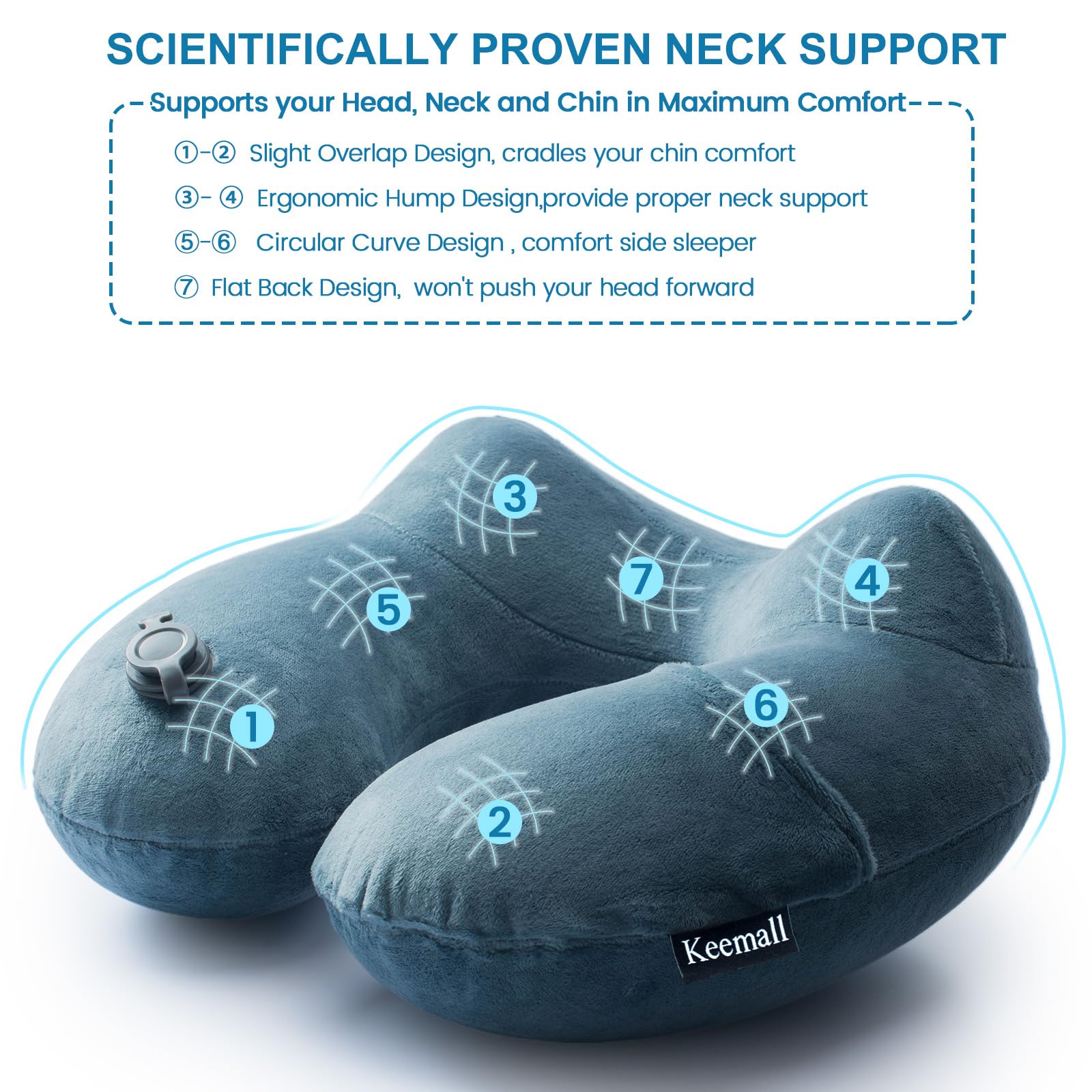 Keemall Inflatable Travel Neck Pillow, Cervical Support for Airplane & Car