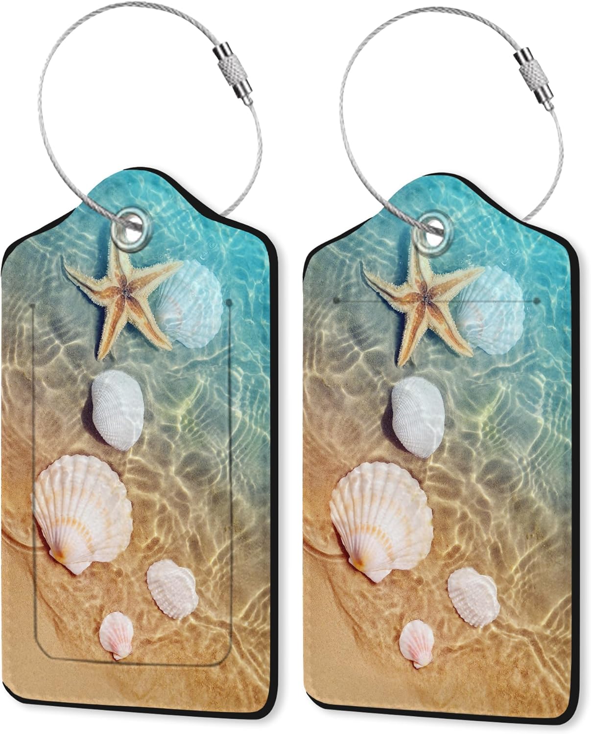 Summer Beach Luggage Tag for Suitcase,Starfish Seashell Travel Luggage Cover with Privacy Cover ID Label & Stainless Steel Loop for Men Women