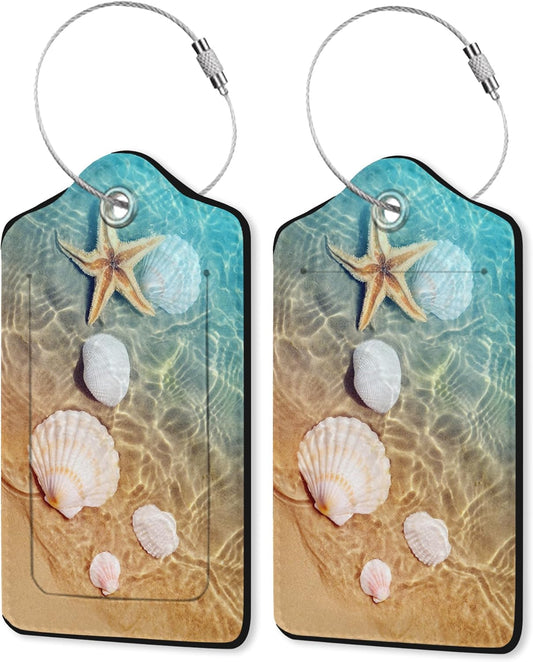 Summer Beach Luggage Tag for Suitcase,Starfish Seashell Travel Luggage Cover with Privacy Cover ID Label & Stainless Steel Loop for Men Women
