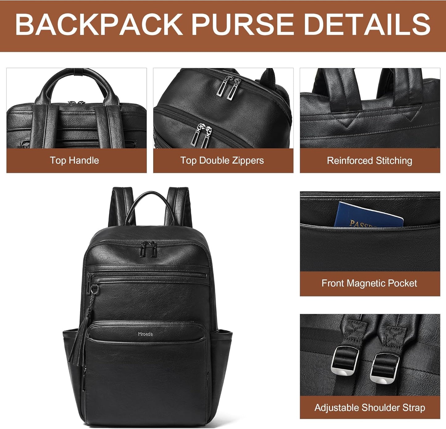 Laptop Backpack for Women,Leather Backpack with 15.6 inch Laptop Compartment,Large Capacity