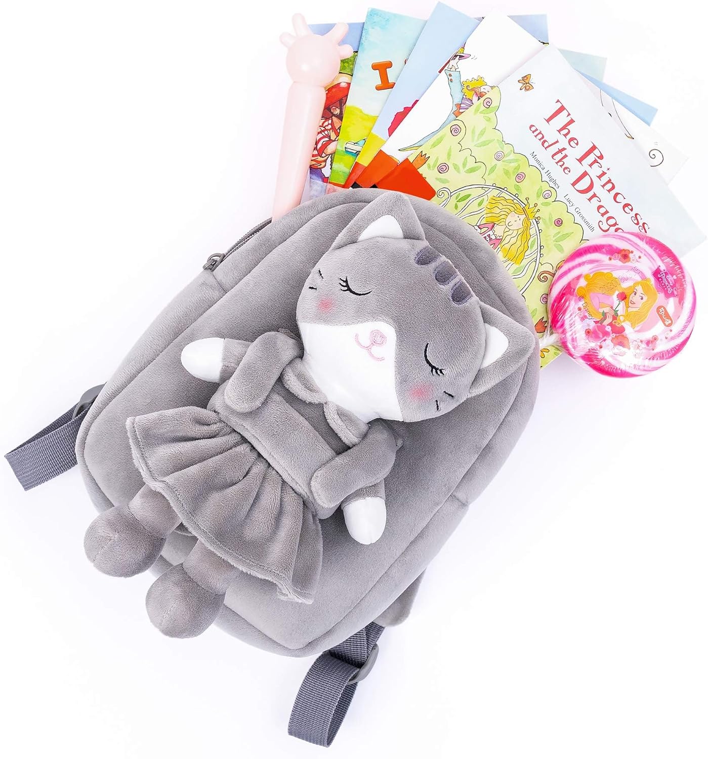 Lazada Kids Backpack Toddler Backpacks Stuffed Animal Cat Toys Small Backpack Gray 9.5"