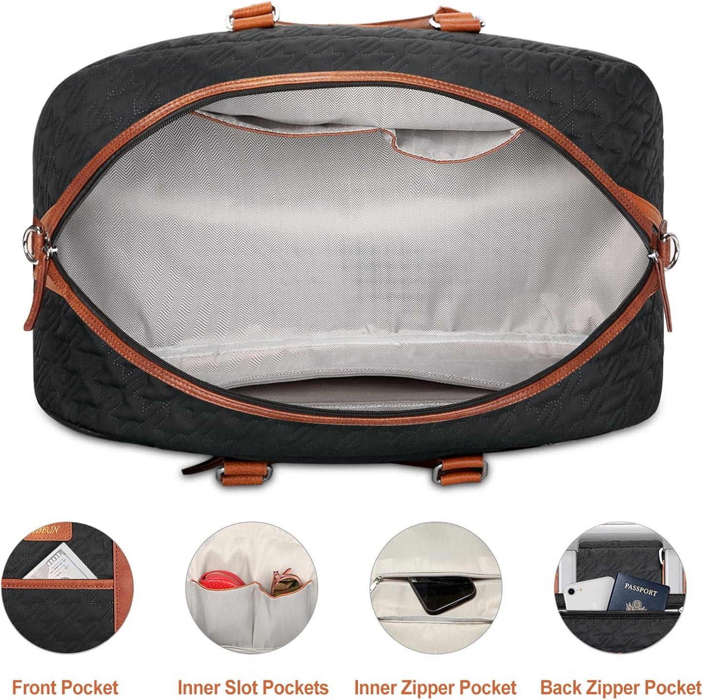 Weekender Bag for Women, Large Overnight Bag Canvas Travel Duffel Bag Carry On Tote with Shoe Compartment 21" 3Pcs Set