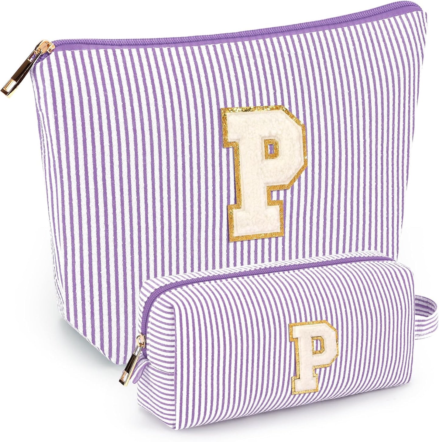 2 PCS Initial Makeup Bags for Women: Cosmetic Bag for Travel Toiletry - Birthday Gifts for 11 12 13