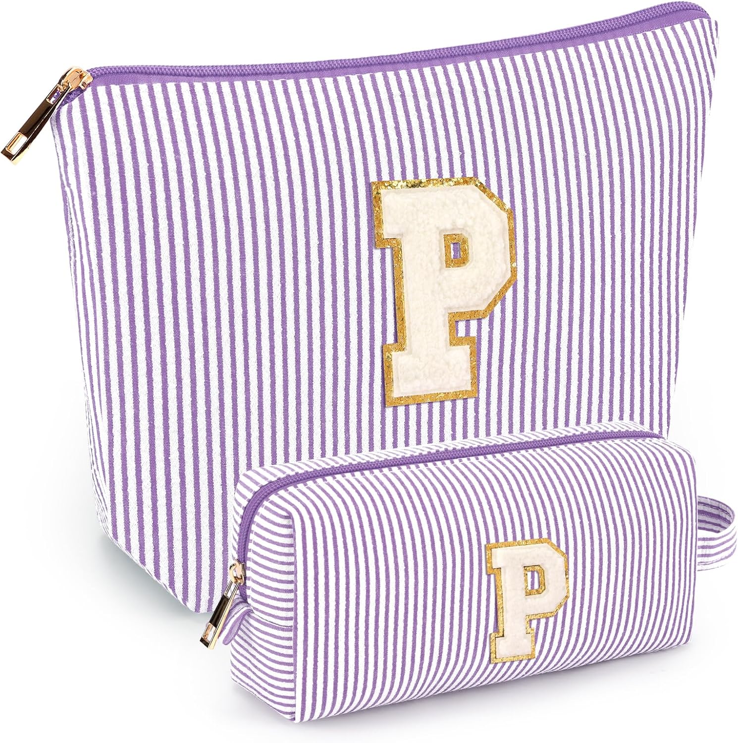 2 PCS Initial Makeup Bags for Women: Cosmetic Bag for Travel Toiletry - Birthday Gifts for 11 12 13
