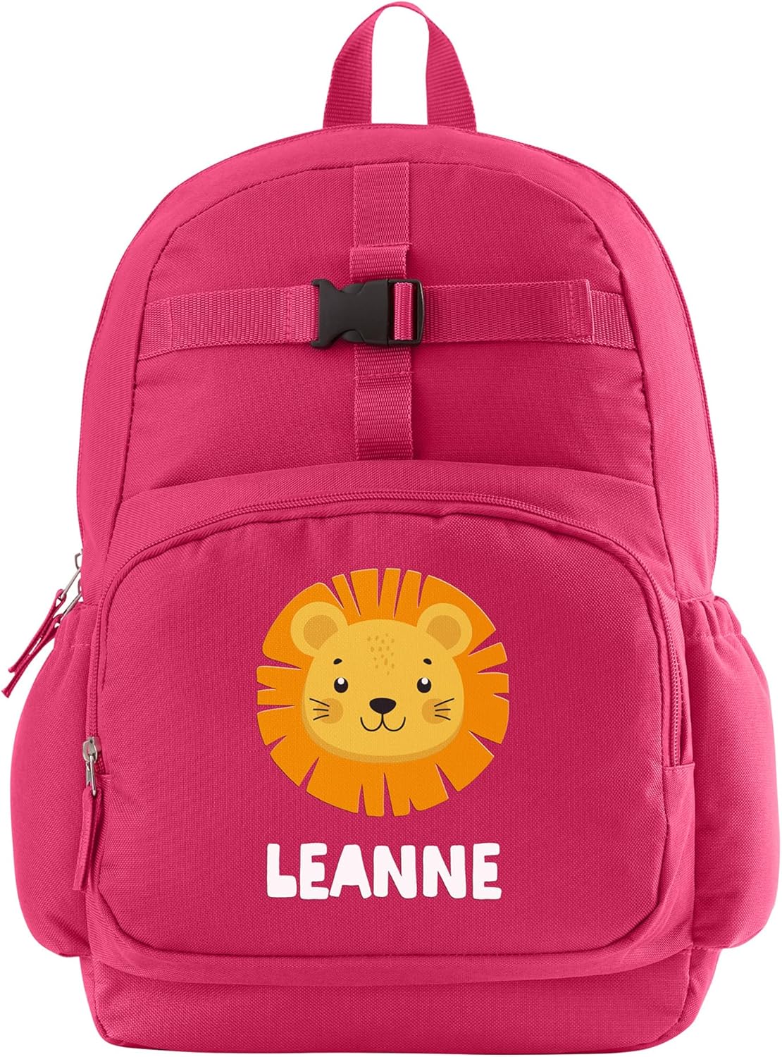 Let's Make Memories Personalized Kids Backpack - Backpack for School - For Animal Lovers - Back to School - Bookbag - Matching Lunchbox/Water Bottle Sold Separately - Pink - Lion